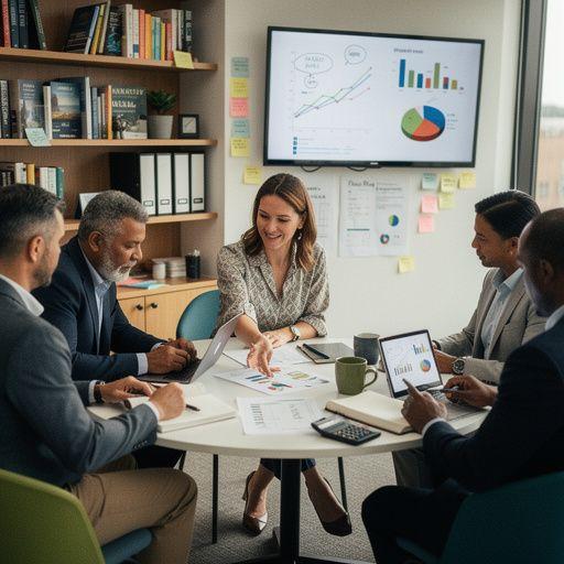 Pénzügyi oktató anyagok és márkázott jegyzetfüzetek rendezett halmaza, amelyek könnyítik a pénzügyi ismeretek elsajátítását.